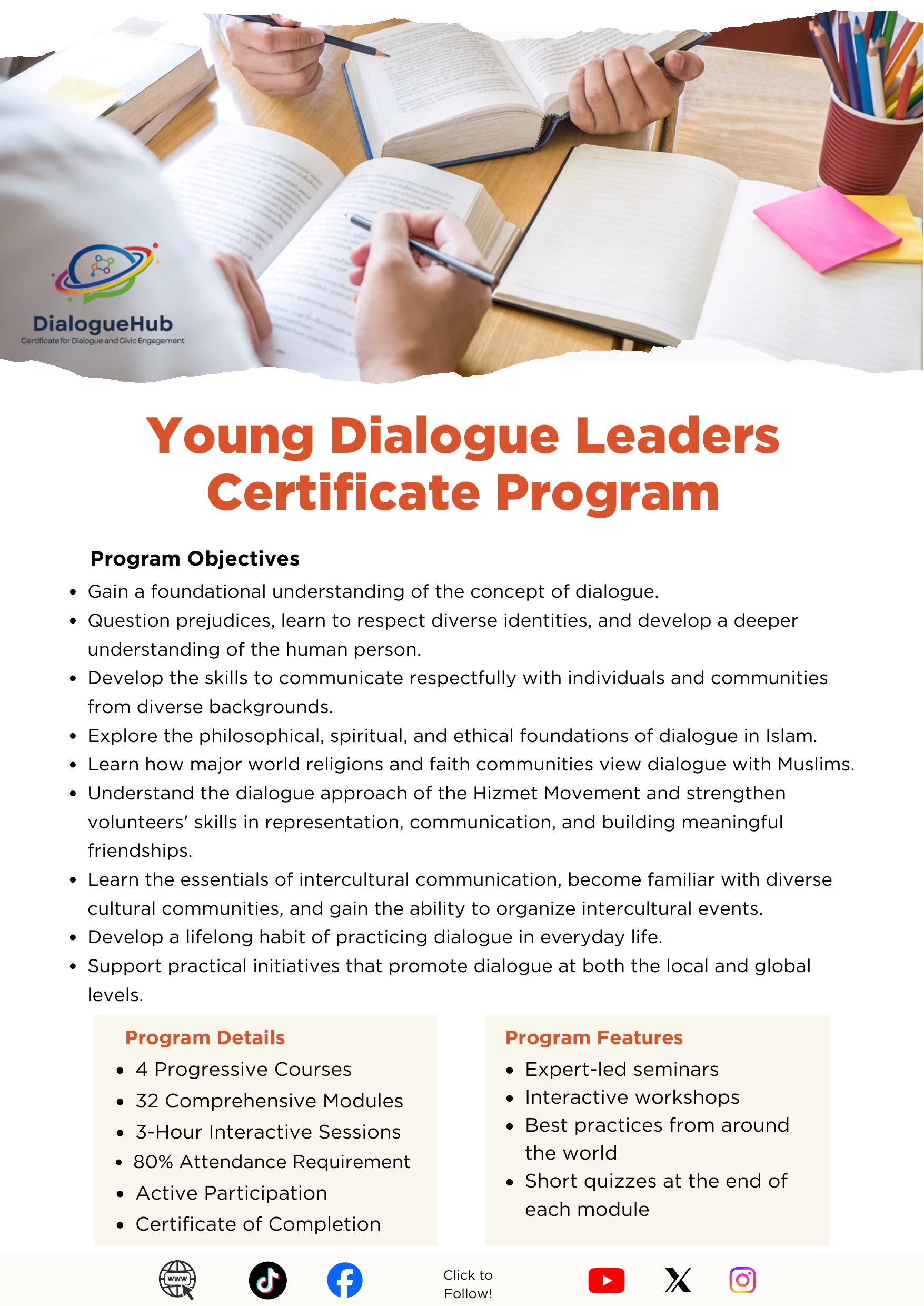 Young Dialogue Leaders Certificate Program course flyer in English